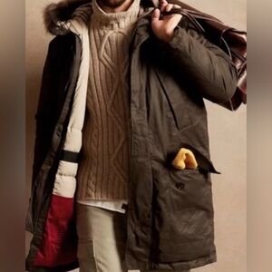 🆕Banana Republic 2021 Faux-Fur Snorkel Parka Coat Green Men’s Size XL